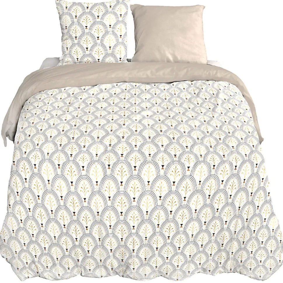 Parure de lit 240x220 cm en coton WAG motif géométrique blanc et bleu 3 pièces