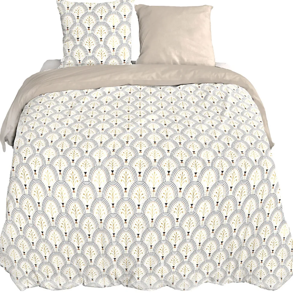 Parure de lit 260x240 cm en coton WAG motif géométrique blanc et bleu 3 pièces