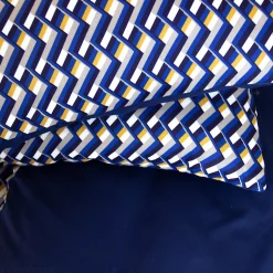 Parure de lit 140x200 cm en microfibre LOSS bleu foncé motif géométrique 2 pièces
