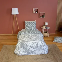 Parure de lit 140x200 cm en microfibre PARCHEMIN vert motif graphique 2 pièces