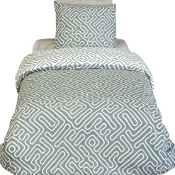 Parure de lit 140x200 cm en microfibre PARCHEMIN vert motif graphique 2 pièces