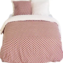 Parure de lit 260x240 cm en microfibre TIAGOH rouge motif géométrique 3 pièces