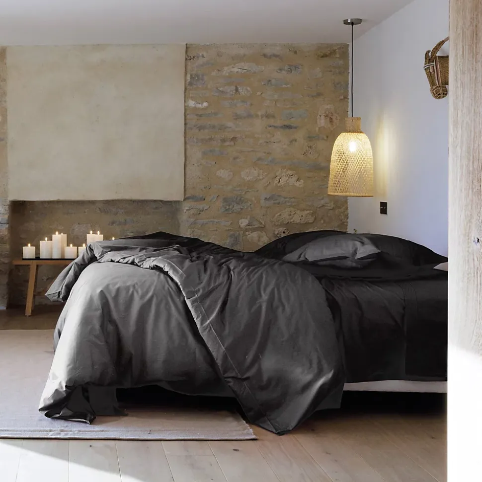 Parure de lit 280x240 cm et taie 50x70 cm percale MANOIR gris Ardoise