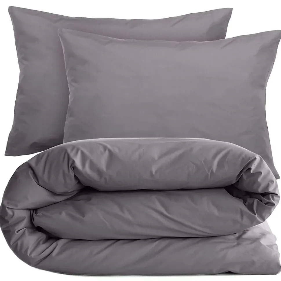 Parure de lit 280x240 cm et taie 50x70 cm percale MANOIR gris Ardoise