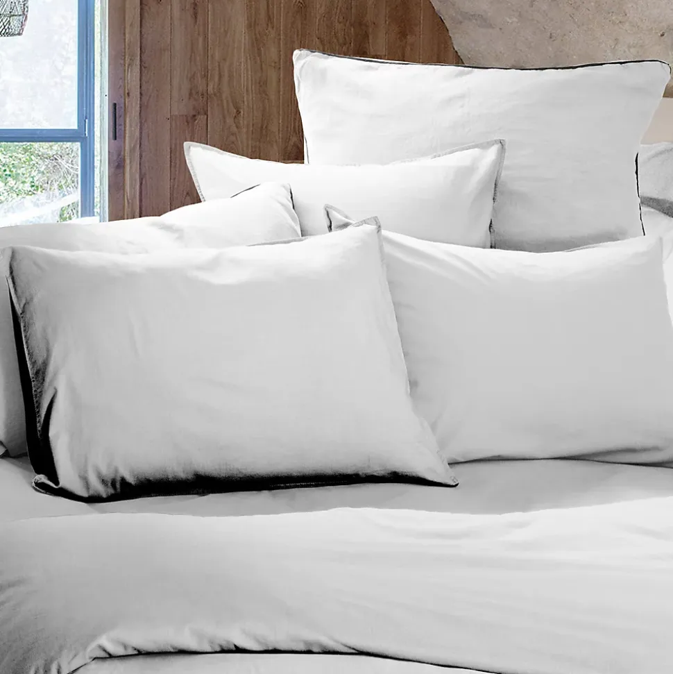 Parure de lit 280x240 cm et 50x70 cm coton lavé PALACE blanc neige 3 pièces