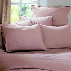 Parure de lit 240x220 cm et 65x65 cm coton lavé PALACE rose 3 pièces