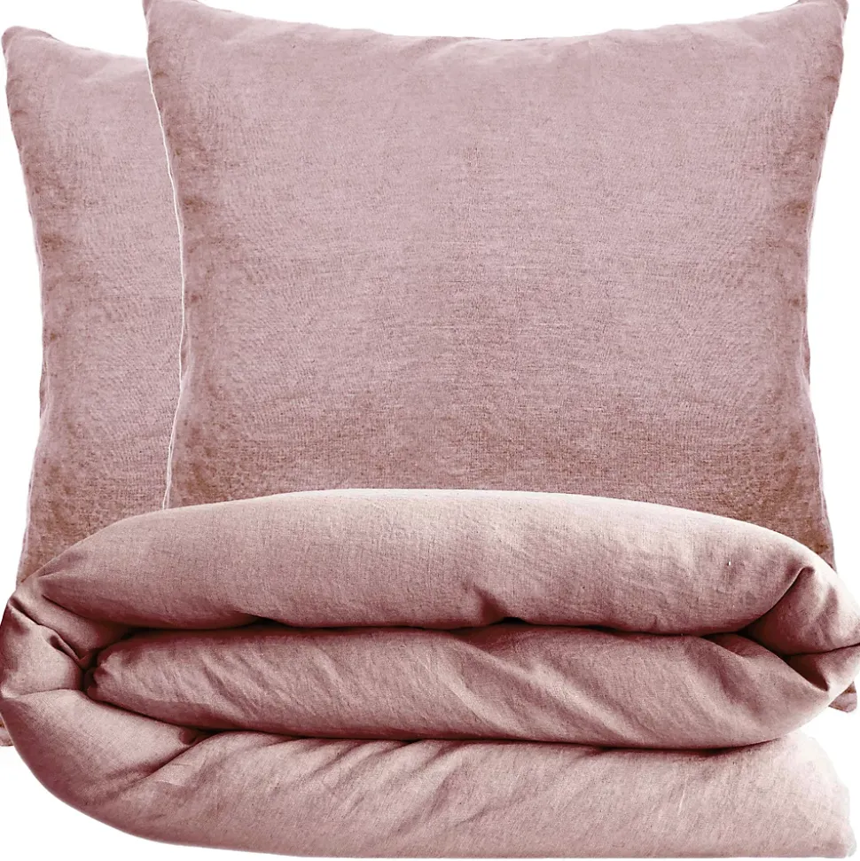 Parure de lit 240x220 cm et 65x65 cm coton lavé PALACE rose 3 pièces