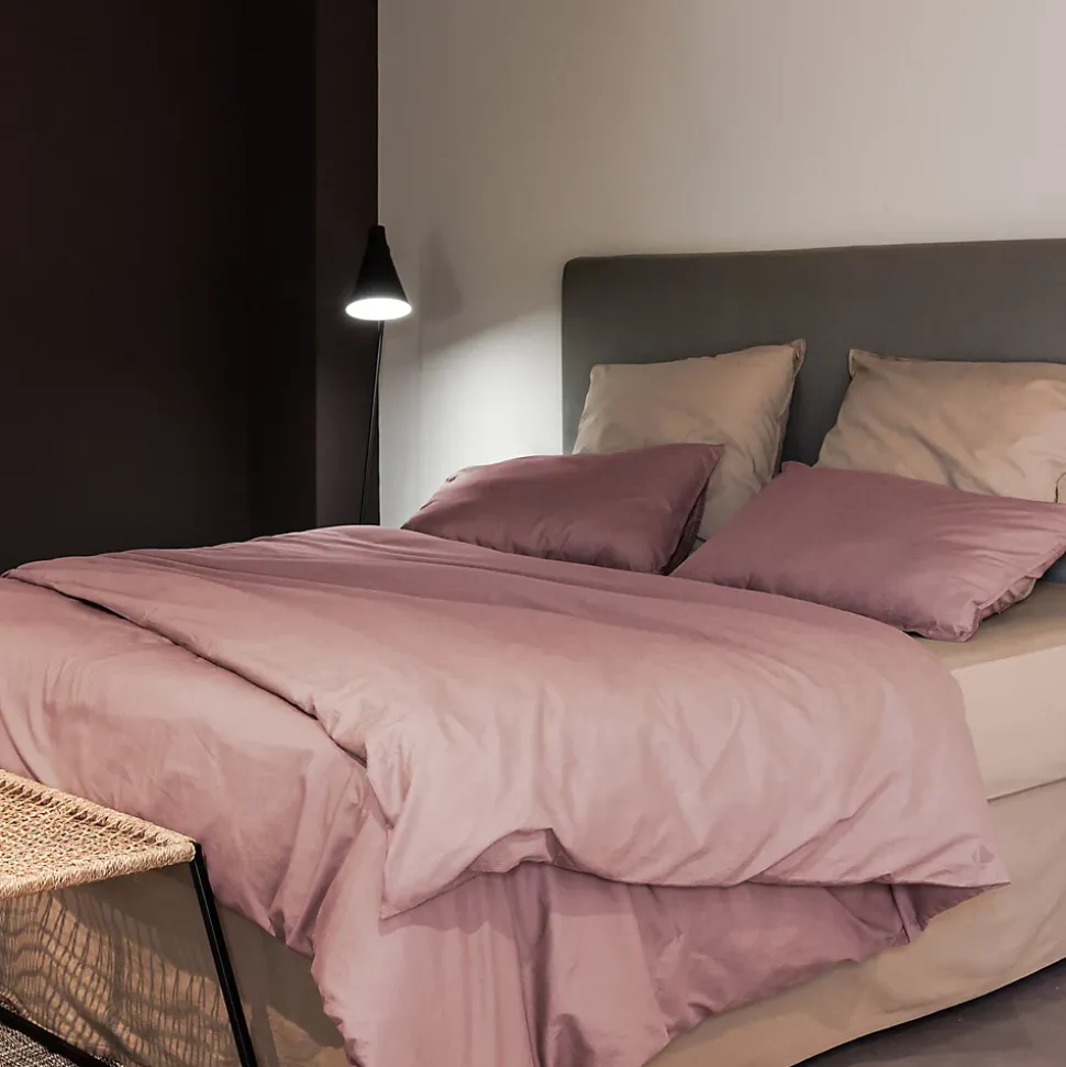 Parure de lit 240x220 cm et 65x65 cm coton lavé PALACE rose 3 pièces