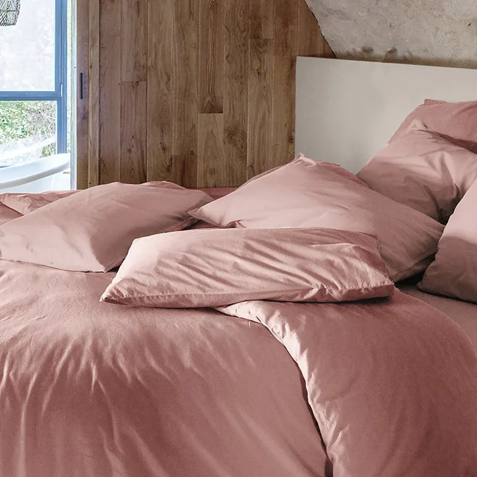 Parure de lit 240x220 cm et 65x65 cm coton lavé PALACE rose 3 pièces