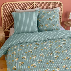 Parure de lit 240x220 cm FLORINETTE microfibre à rayures motif florale