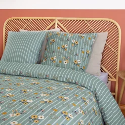 Parure de lit 240x220 cm FLORINETTE microfibre à rayures motif florale
