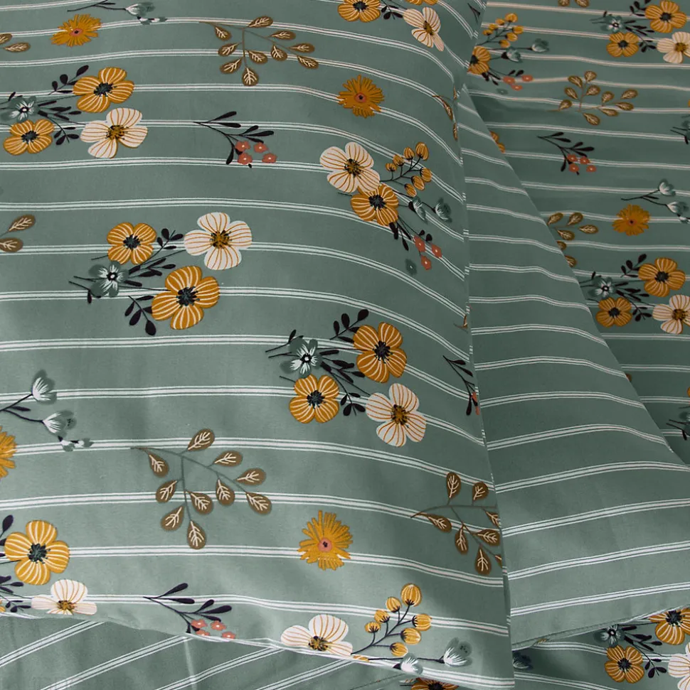 Parure de lit 260x240 cm FLORINETTE microfibre à rayures motif florale