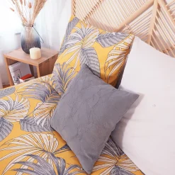 Parure de lit 240x220 cm Microfibre 50% recyclée AQUILIE Jaune 3 pièces