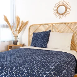 Parure de lit 240x220 cm Microfibre 50% recyclée FLENA Bleu 3 pièces