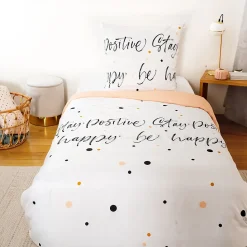 Parure de lit 140x200 cm microfibre POSITIVE blanc 2 pièces