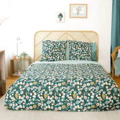 Parure de lit 260x240 cm microfibre CUEILLETTE vert 3 pièces