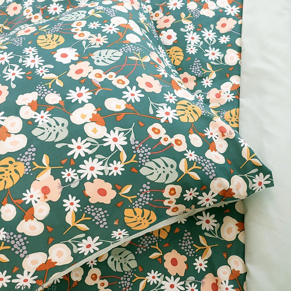 Parure de lit 260x240 cm microfibre CUEILLETTE vert 3 pièces