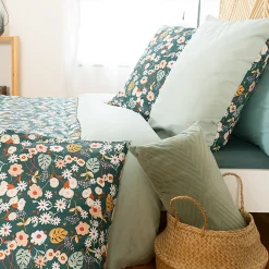 Parure de lit 260x240 cm microfibre CUEILLETTE vert 3 pièces