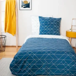 Parure de lit 140x200 cm microfibre LIST bleu 2 pièces