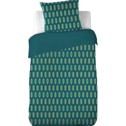 Parure de lit 140x200 cm percale de coton PAST Bleu Canard