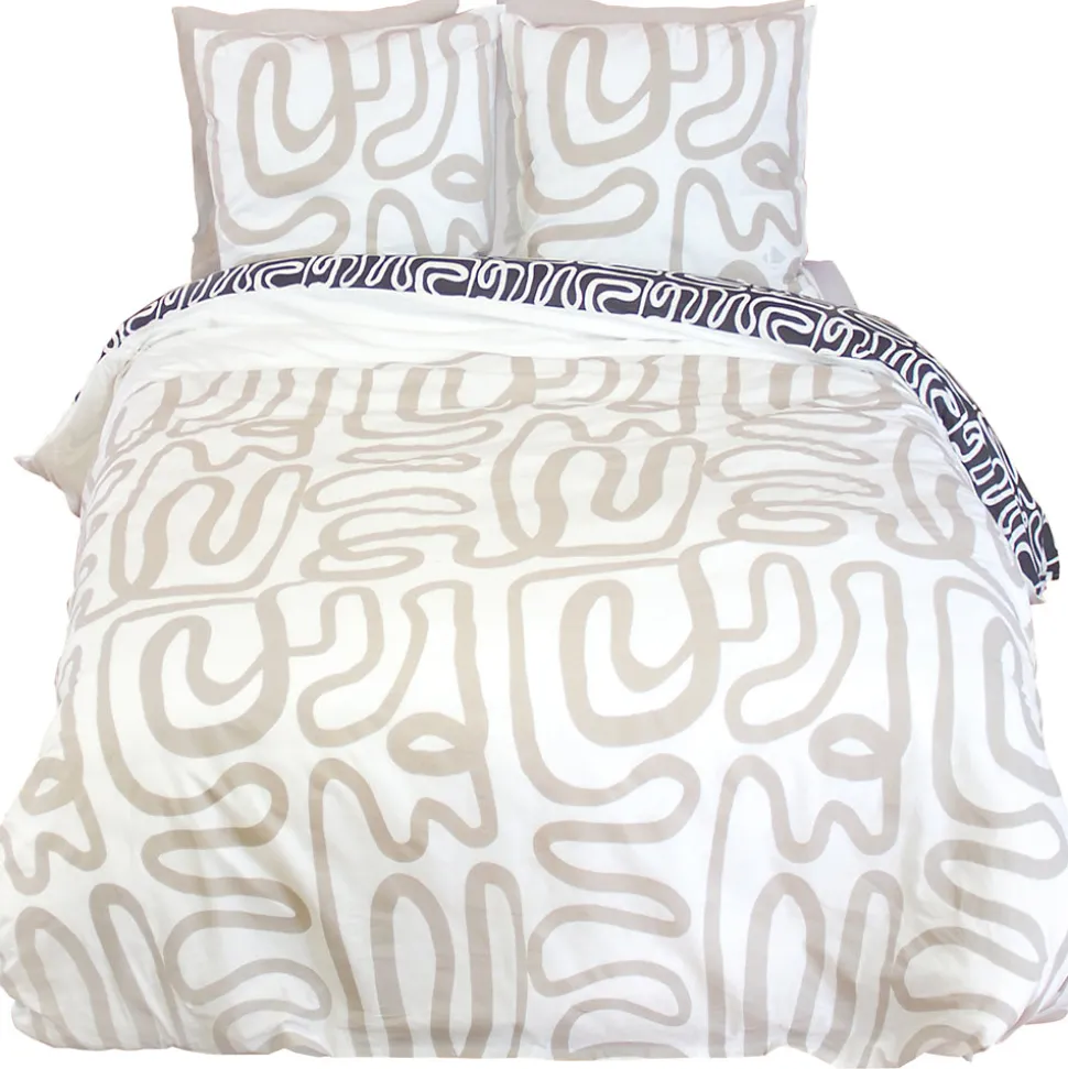 Parure de lit 240x220 cm pur coton collection SIDNIE blanc motif abstrait 3 pièces
