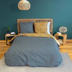 Parure de lit 240x220 cm pur coton ASCHWINI motif floral jaune 3 pièces