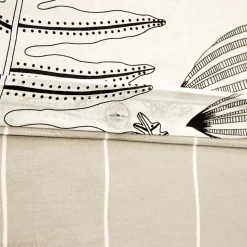 Parure de lit 260x240 cm pur coton ALIX motif végétation blanc et noir 3 pièces