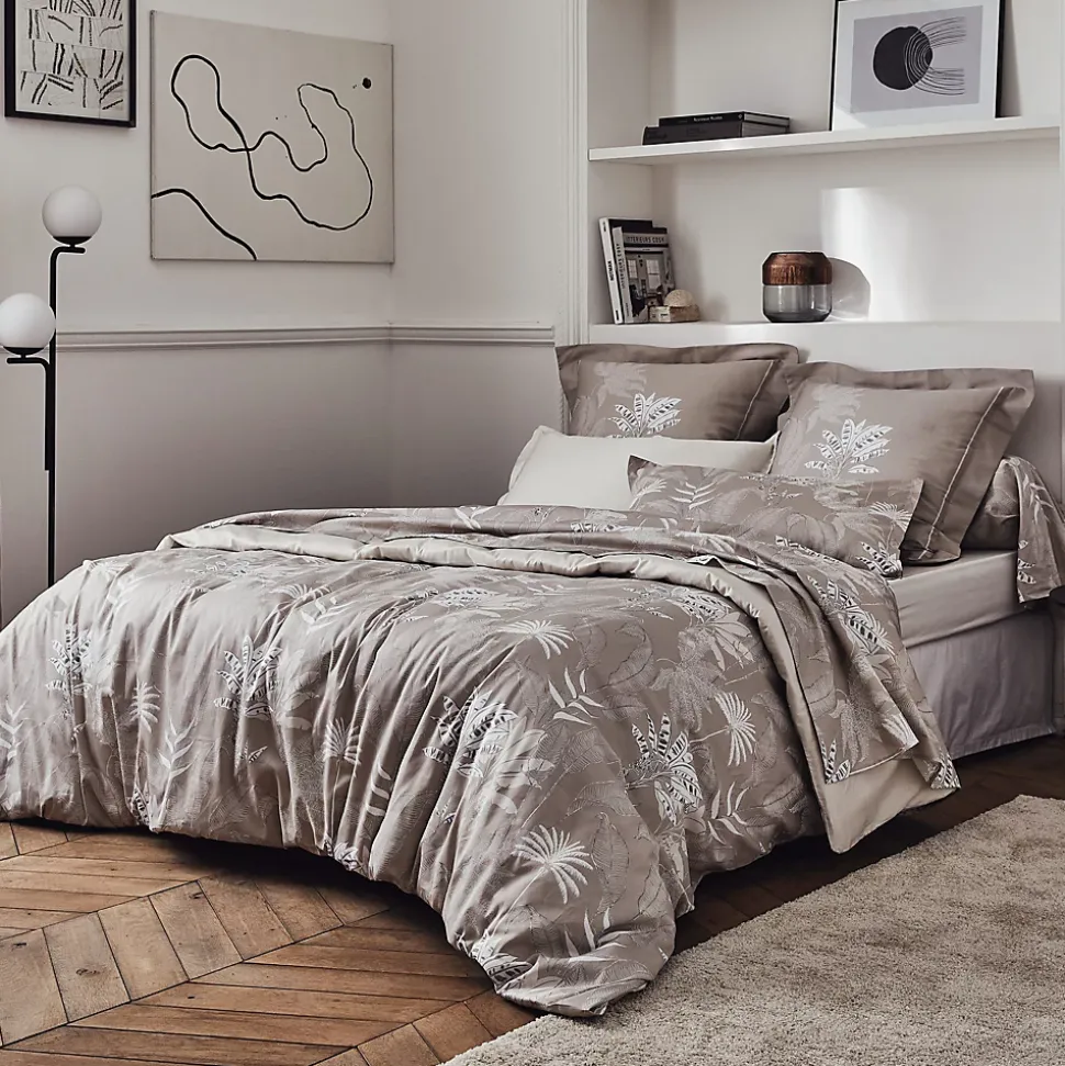 Parure de lit 140x200 cm satin de coton CAYENNE beige Ficelle 2 pièces