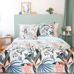 Parure de lit 260x240 cm Satin de coton PAYA Bleu 3 pièces