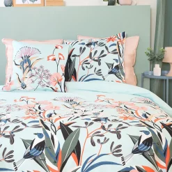 Parure de lit 260x240 cm Satin de coton PAYA Bleu 3 pièces