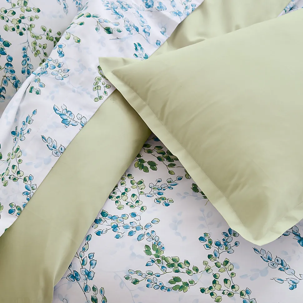 Parure de lit 140x200 cm satin de coton ANGÈLE vert tilleul 2 pièces