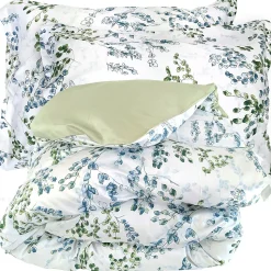 Parure de lit 300x240 cm satin de coton ANGÈLE vert tilleul 3 pièces taies 50x70 cm