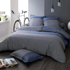 Parure de lit 260x240 cm satin de coton ENZO bleu
