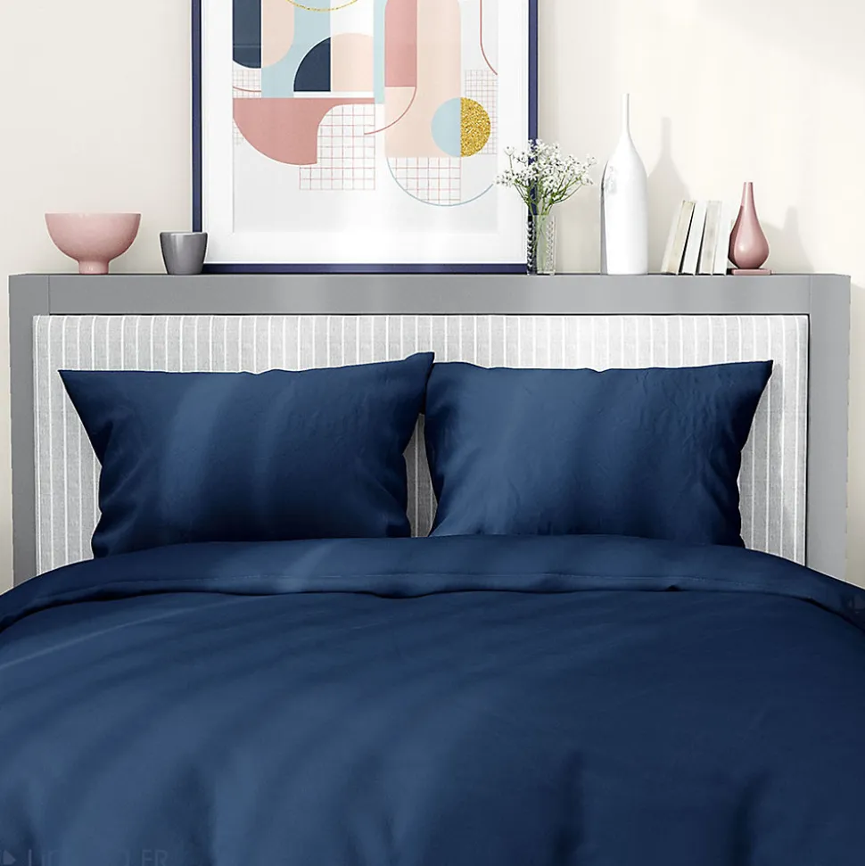 Parure de lit 240x220 cm satin de coton SAPRI bleu indigo 3 pièces