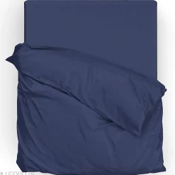 Parure de lit 240x220 cm satin de coton SAPRI bleu indigo 3 pièces