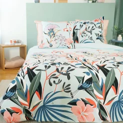 Parure de lit 240x220 cm Satin de coton PAYA Bleu 3 pièces