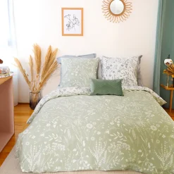 Parure de lit 240x220 cm Satin de coton SUSIE Vert 3 pièces