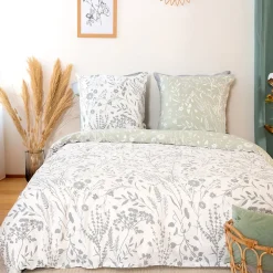 Parure de lit 240x220 cm Satin de coton SUSIE Vert 3 pièces