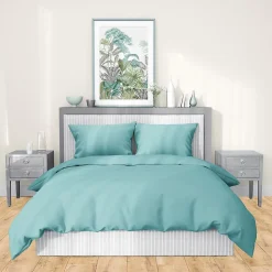 Parure de lit 240x220 cm satin de coton SAPRI vert céladon 3 pièces