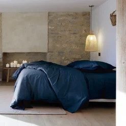 Parure de lit 260x240 cm set 50x70 cm percale MANOIR bleu Marine