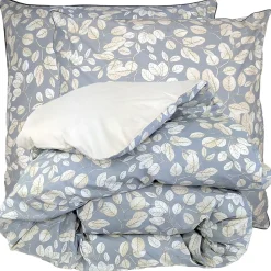 Parure de lit 140x200 cm taie 65x65 cm percale de coton LISON Gris 2 pièces