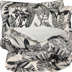 Parure de lit 140x200 cm taie 50x70 cm percale de coton ALBA beige/noir 2 pièces