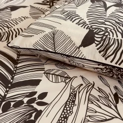 Parure de lit 140x200 cm taie 50x70 cm percale de coton ALBA beige/noir 2 pièces