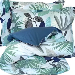 Parure de lit 140x200 cm taie 50x70 cm percale de coton MOOREA PACIFIC bleu/vert 2 pièces