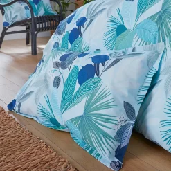 Parure de lit 140x200 cm taie 50x70 cm percale de coton MOOREA PACIFIC bleu/vert 2 pièces