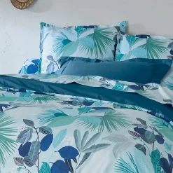 Parure de lit 140x200 cm taie 65x65 cm percale de coton MOOREA PACIFIC bleu/vert 2 pièces