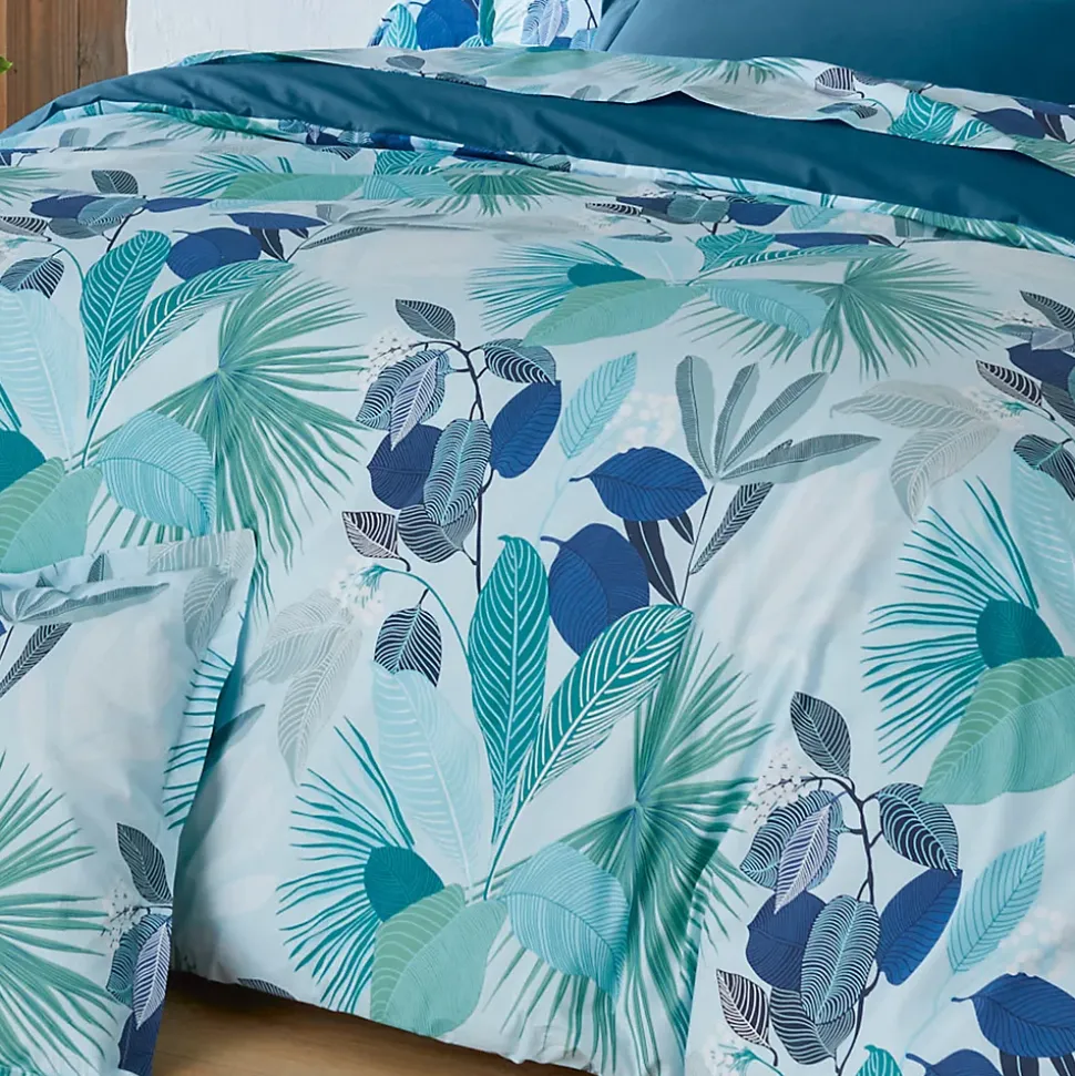 Parure de lit 140x200 cm taie 65x65 cm percale de coton MOOREA PACIFIC bleu/vert 2 pièces