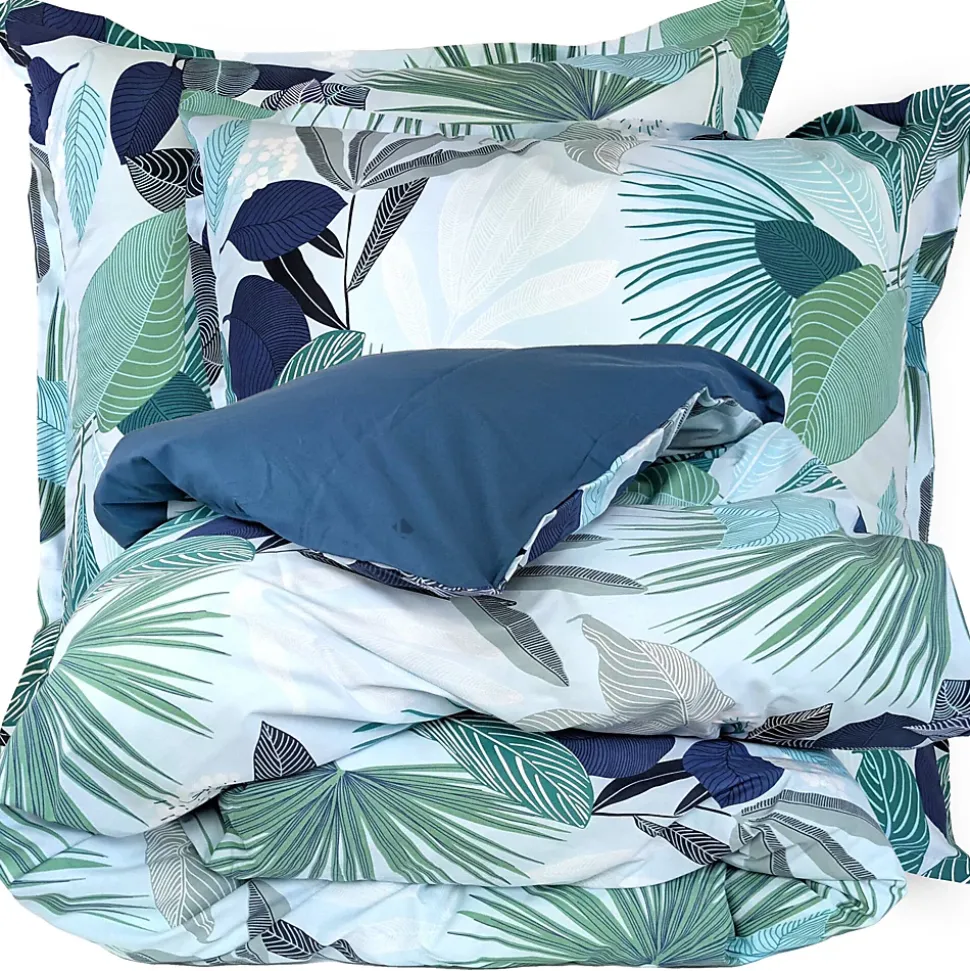 Parure de lit 140x200 cm taie 65x65 cm percale de coton MOOREA PACIFIC bleu/vert 2 pièces