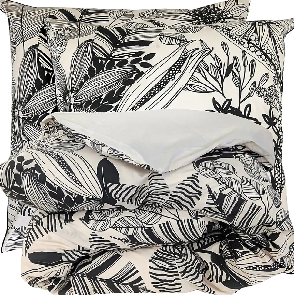 Parure de lit 140x200 cm taie 65x65 cm percale de coton ALBA beige/noir 2 pièces