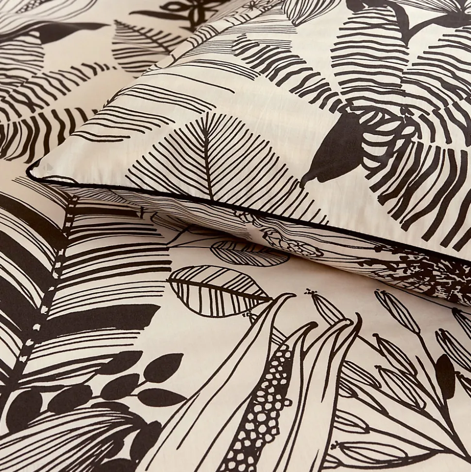 Parure de lit 140x200 cm taie 65x65 cm percale de coton ALBA beige/noir 2 pièces